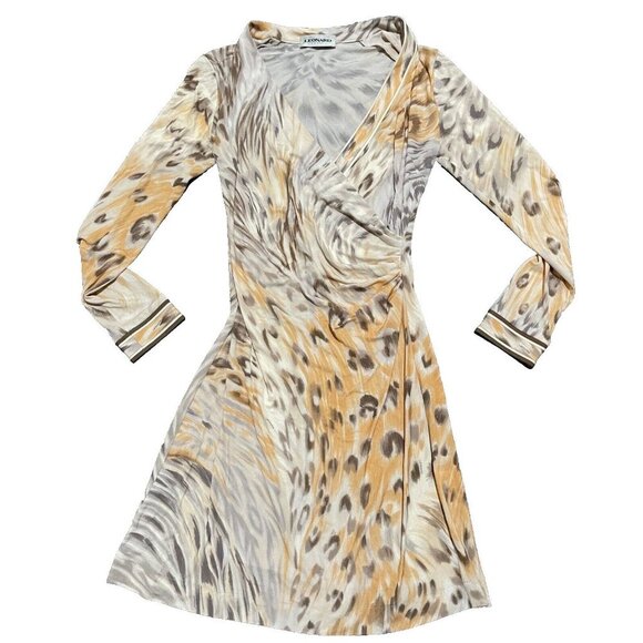 Leonard Paris 100% Silk leopard animal print Vintage Long Sleeve Dress Size 42